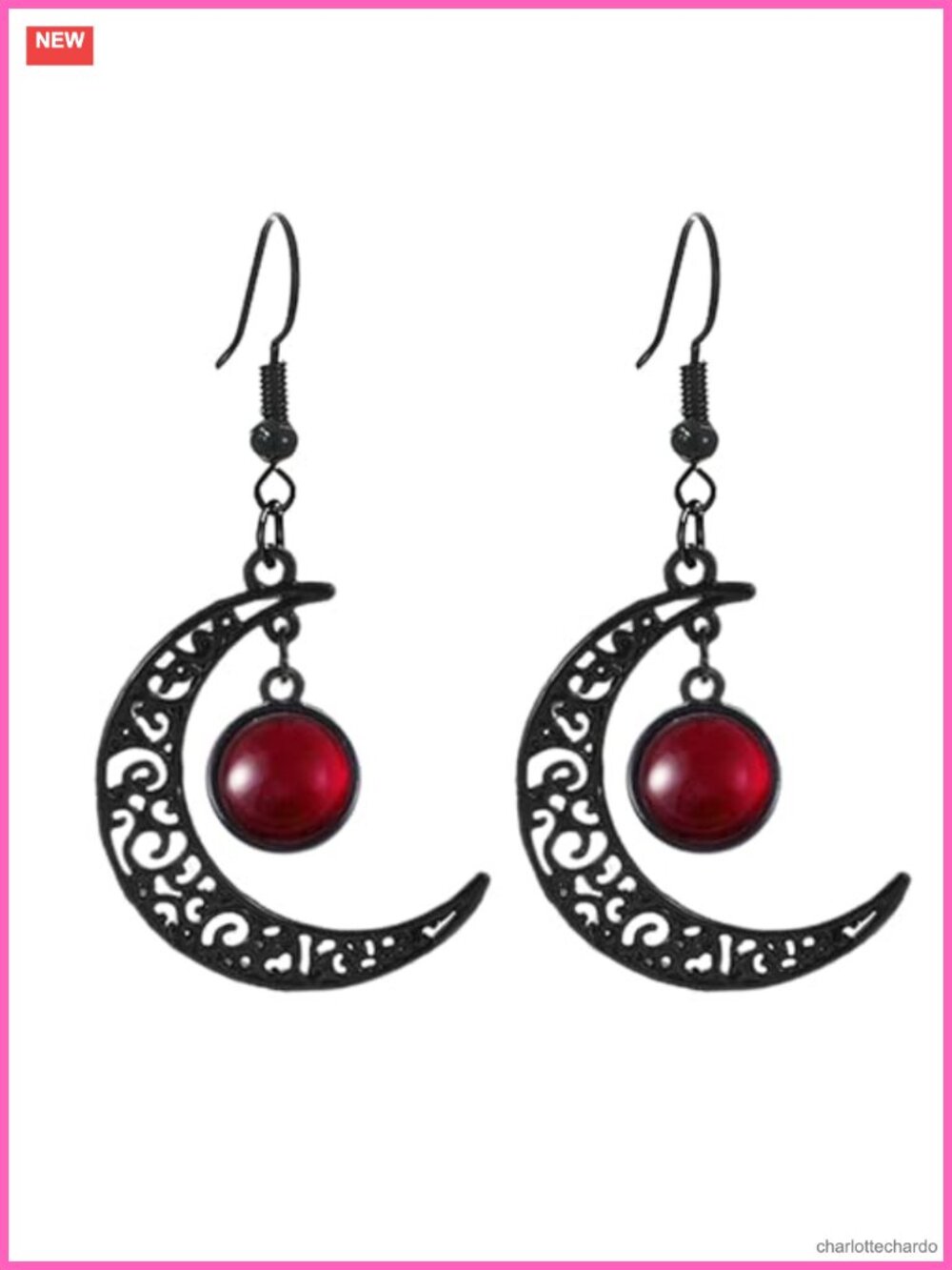 Gothic Moon Dangle Earrings Black Crystal Crescent Punk Halloween Jewelry